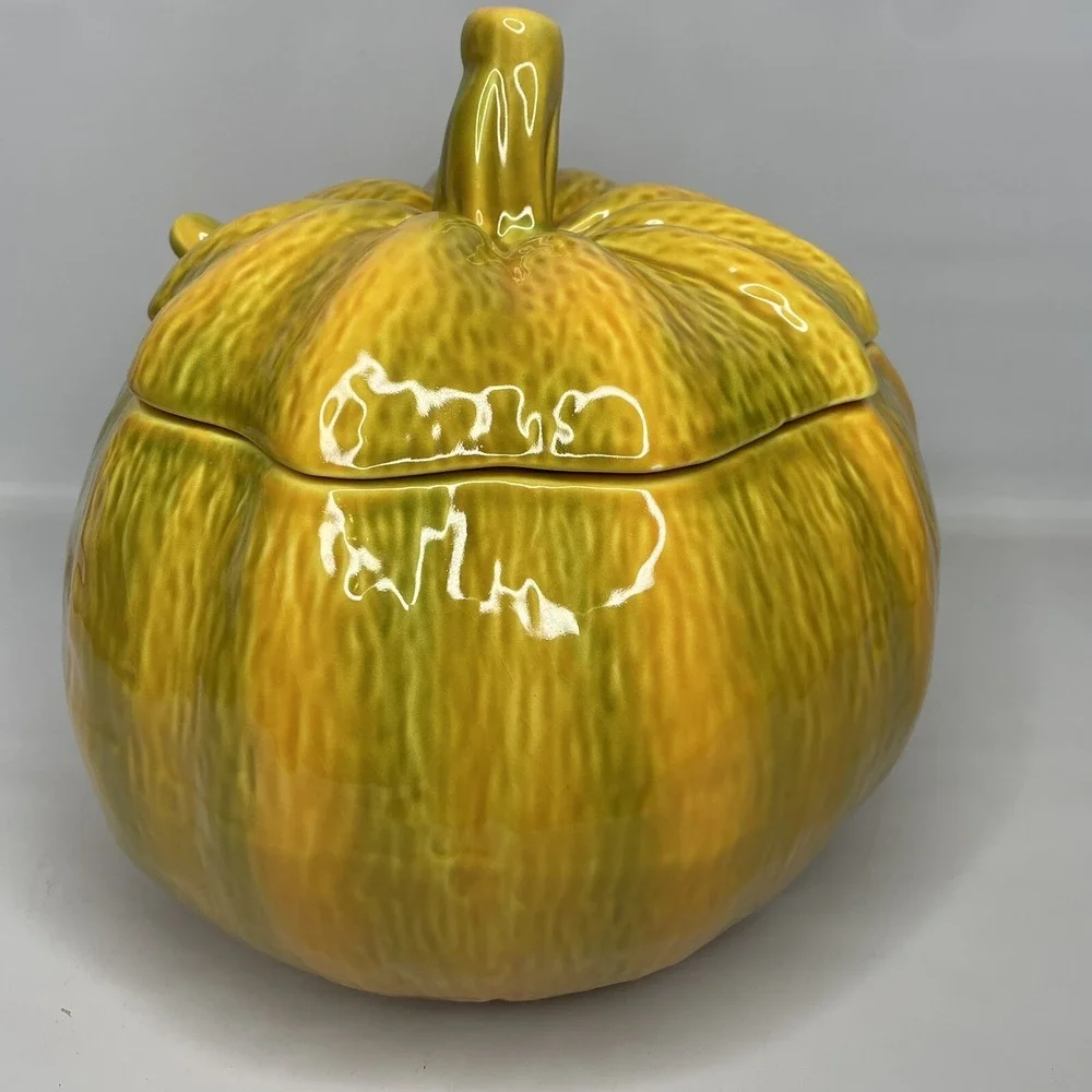 Bordallo Pinheiro Halloween Pumpkin Tureen w/Ladle Fall Decoration Portugal 10